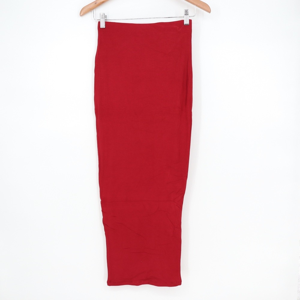 Naked Wardrobe Red Bodycon Maxi Skirt Viscose Spandex Size L Large - Picture 6 of 8